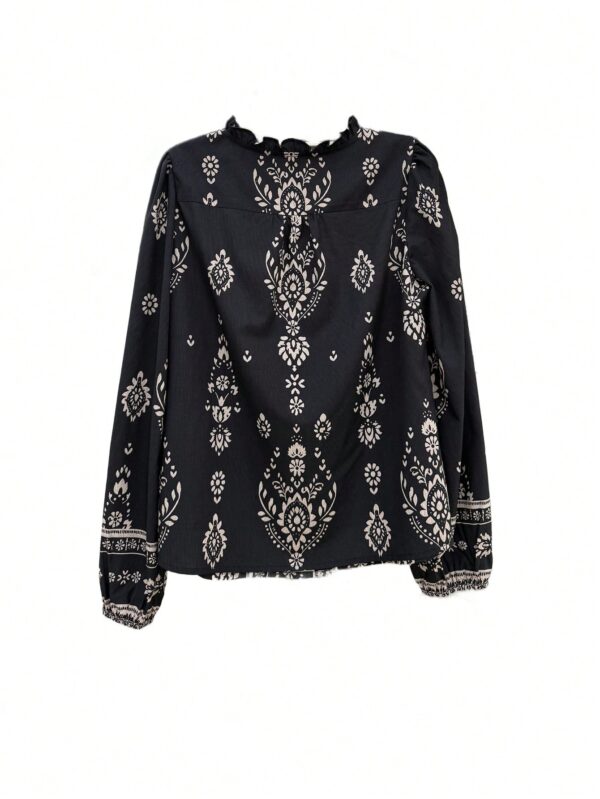 Camisa Elegante Floral Vintage, Manga Puff Extra Larga y Botones - Image 16