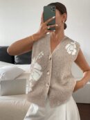 Chaleco de Punto con Estampado de Leopardo y Botones