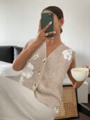 Chaleco de Punto con Estampado de Leopardo y Botones