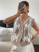 Chaleco de Punto con Estampado de Leopardo y Botones