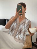 Chaleco de Punto con Estampado de Leopardo y Botones
