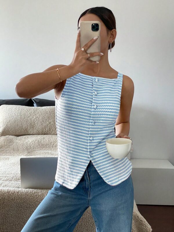 Blusa Elegante de Rayas con Botones y Abertura Frontal - Image 43