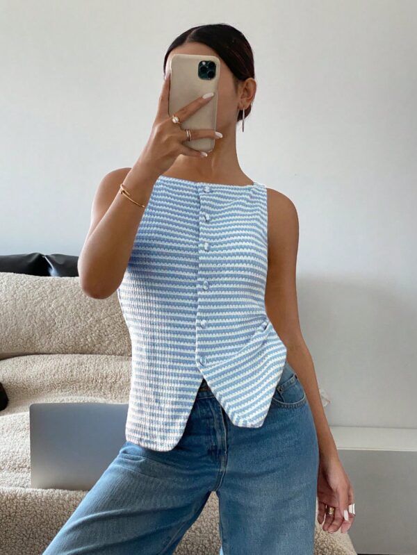 Blusa Elegante de Rayas con Botones y Abertura Frontal - Image 47