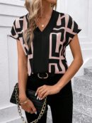 Blusa de Verano con Estampado Geométrico y Manga Murciélago