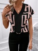 Blusa de Verano con Estampado Geométrico y Manga Murciélago
