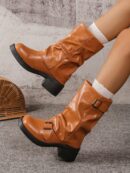Botas Negras de Estilo Occidental con Hebilla y Suela Gruesa
