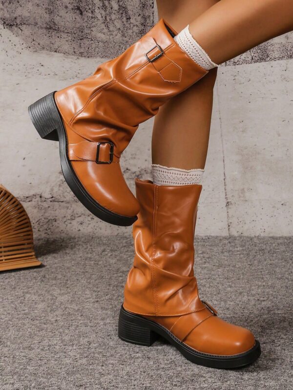 Botas Negras de Estilo Occidental con Hebilla y Suela Gruesa - Image 15