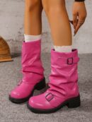 Botas Negras de Estilo Occidental con Hebilla y Suela Gruesa