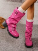 Botas Negras de Estilo Occidental con Hebilla y Suela Gruesa