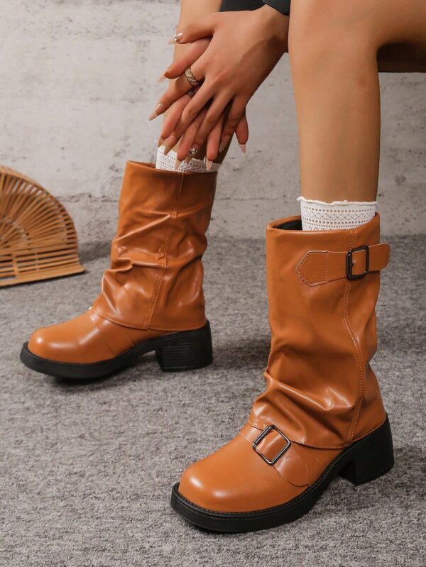 Botas Negras de Estilo Occidental con Hebilla y Suela Gruesa - Image 17