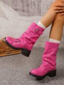 Botas Negras de Estilo Occidental con Hebilla y Suela Gruesa