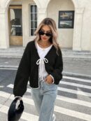 Cardigan Casual de Manga Larga con Detalles Contrastantes