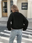 Cardigan Casual de Manga Larga con Detalles Contrastantes