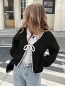 Cardigan Casual de Manga Larga con Detalles Contrastantes