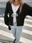 Cardigan Casual de Manga Larga con Detalles Contrastantes