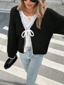 Cardigan Casual de Manga Larga con Detalles Contrastantes