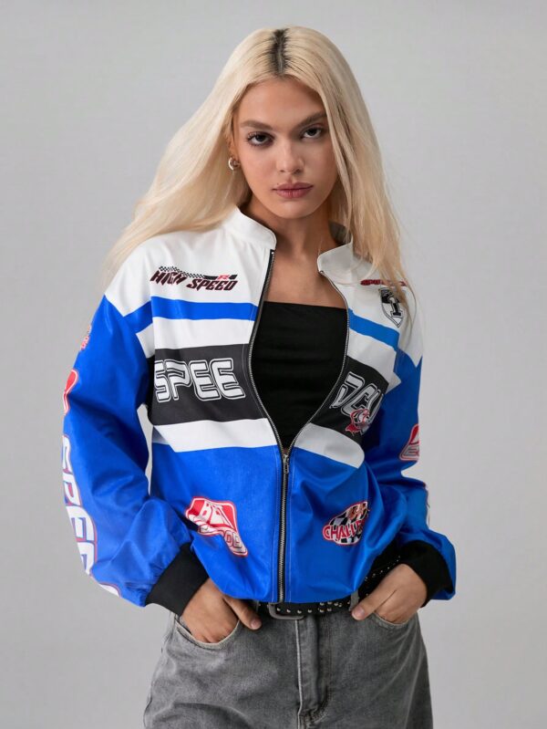Campera Bomber Letras Contraste con Hombros Caídos - Image 16