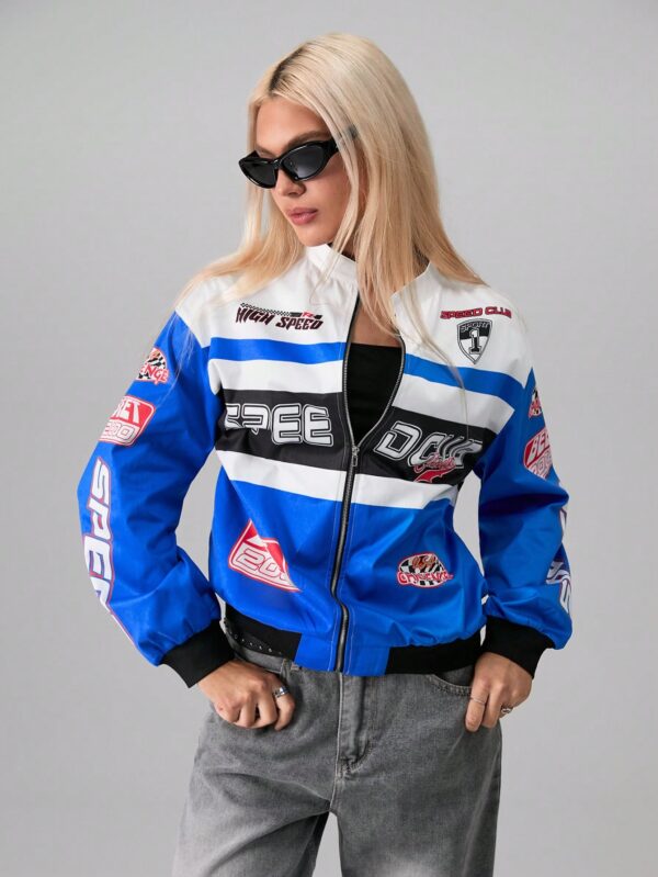 Campera Bomber Letras Contraste con Hombros Caídos - Image 14