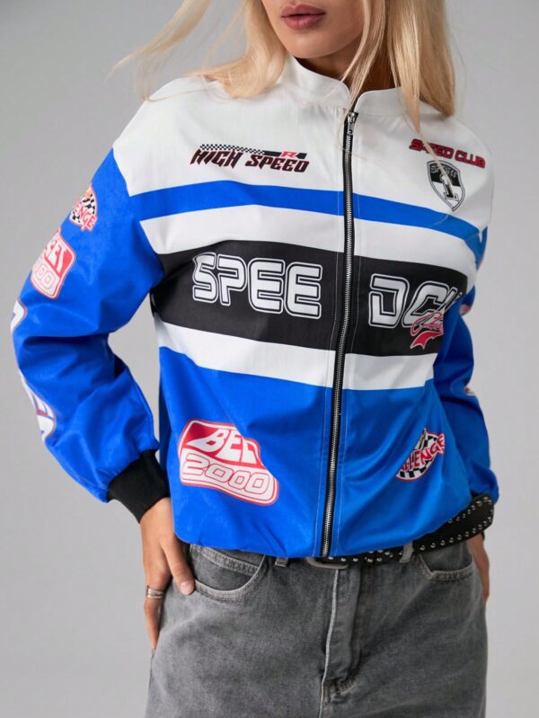 Campera Bomber Letras Contraste con Hombros Caídos - Image 20