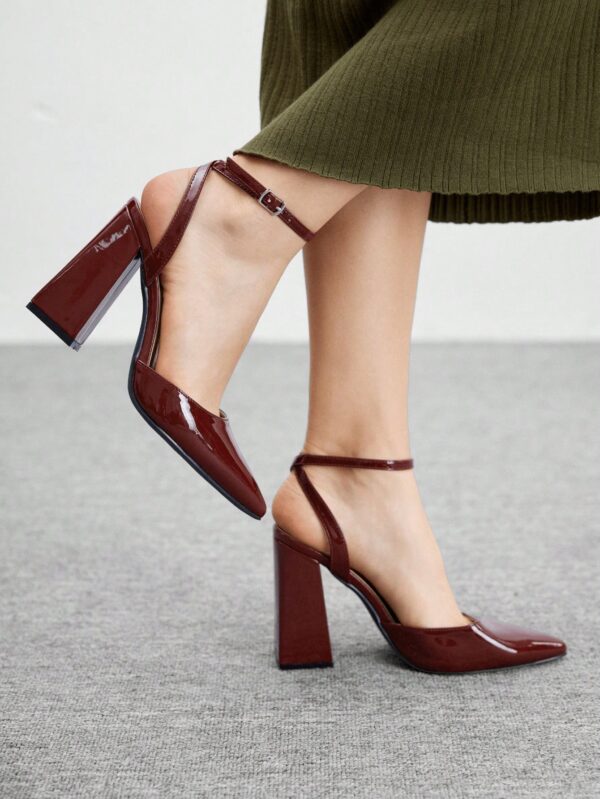 Zapatos de Tacón Grueso en Rojo Vino con Correa en el Tobillo - Image 49