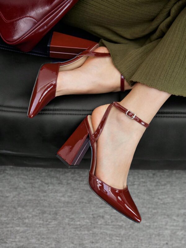 Zapatos de Tacón Grueso en Rojo Vino con Correa en el Tobillo - Image 54