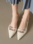 Zapatos de Tacón Gatito en Charol con Punta Afilada y Espalda Abierta