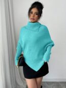 Sweater Asimétrico de Cuello Alto con Manga Murciélago