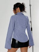 Blusa de Negocios Casual a Rayas con Botones y Manga Larga
