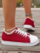 Zapatillas Casual de Lona con Punta Redonda y Detalles de Peluche