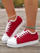 Zapatillas Casual de Lona con Punta Redonda y Detalles de Peluche