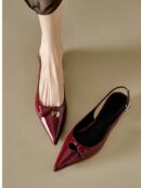 Zapatos de Tacón Gatito en Charol con Punta Afilada y Espalda Abierta
