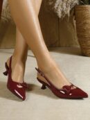 Zapatos de Tacón Gatito en Charol con Punta Afilada y Espalda Abierta