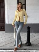 Camisa a Rayas de Manga Larga para Mujer Estilo Casual