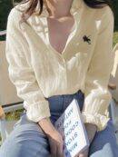 Camisa Estampada con Manga Larga y Hombros Caídos