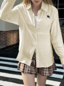 Camisa Estampada con Manga Larga y Hombros Caídos