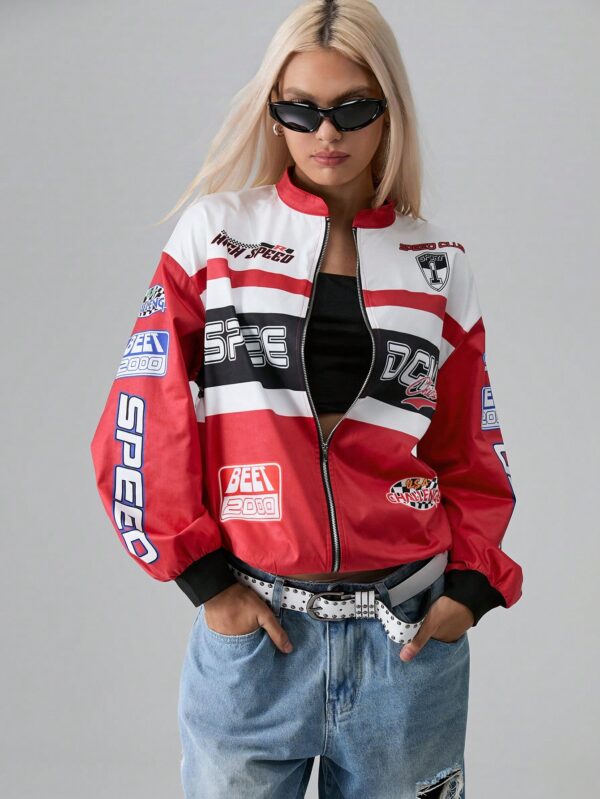 Campera Bomber Letras Contraste con Hombros Caídos - Image 41