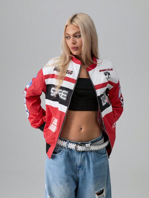 Campera Bomber Letras Contraste con Hombros Caídos - Image 44