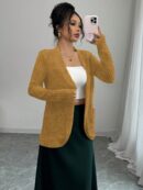 Chaqueta de Terciopelo Acanalada Casual con Bolsillos