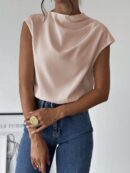 Blusa Elegante Asimétrica con Cuello Mao y Pliegues
