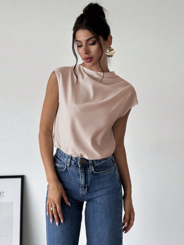 Blusa Elegante Asimétrica con Cuello Mao y Pliegues - Image 18