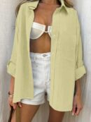 Blusa Casual a Rayas con Botones y Manga Larga