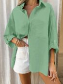 Blusa Casual a Rayas con Botones y Manga Larga