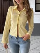 Camisa a Rayas de Manga Larga para Mujer Estilo Casual