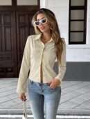 Camisa a Rayas de Manga Larga para Mujer Estilo Casual