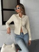 Camisa a Rayas de Manga Larga para Mujer Estilo Casual