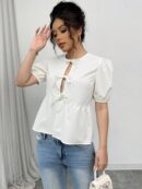Blusa Mujer con Mangas Puff, Lazo y Peplum
