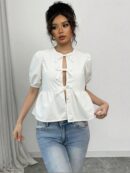 Blusa Mujer con Mangas Puff, Lazo y Peplum