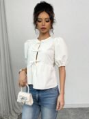 Blusa Mujer con Mangas Puff, Lazo y Peplum