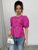 Blusa Mujer con Mangas Puff, Lazo y Peplum