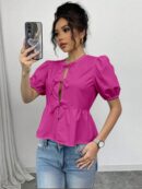 Blusa Mujer con Mangas Puff, Lazo y Peplum